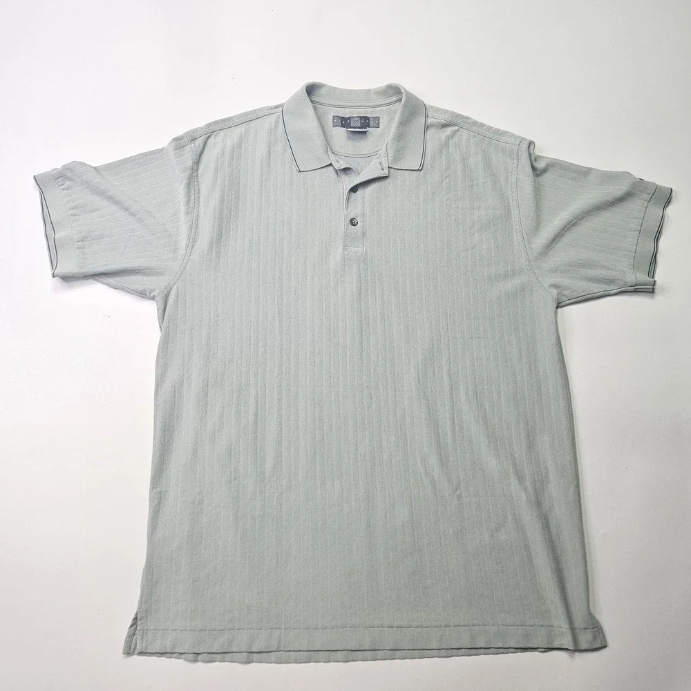 NIKE GOLF Dri-FIT Polo Shirt XL Sage Green Vertical Stripe Textured Short Sleeve